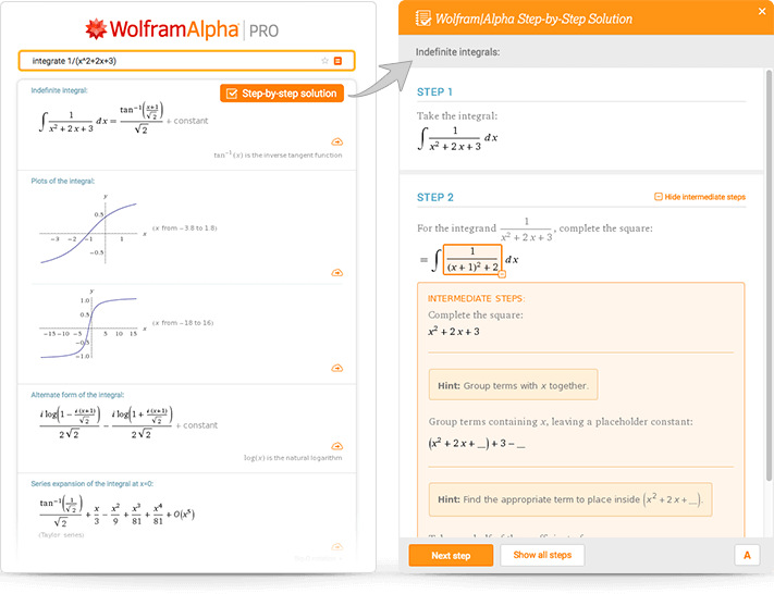 Show step by step solutions in Wolfram Alpha